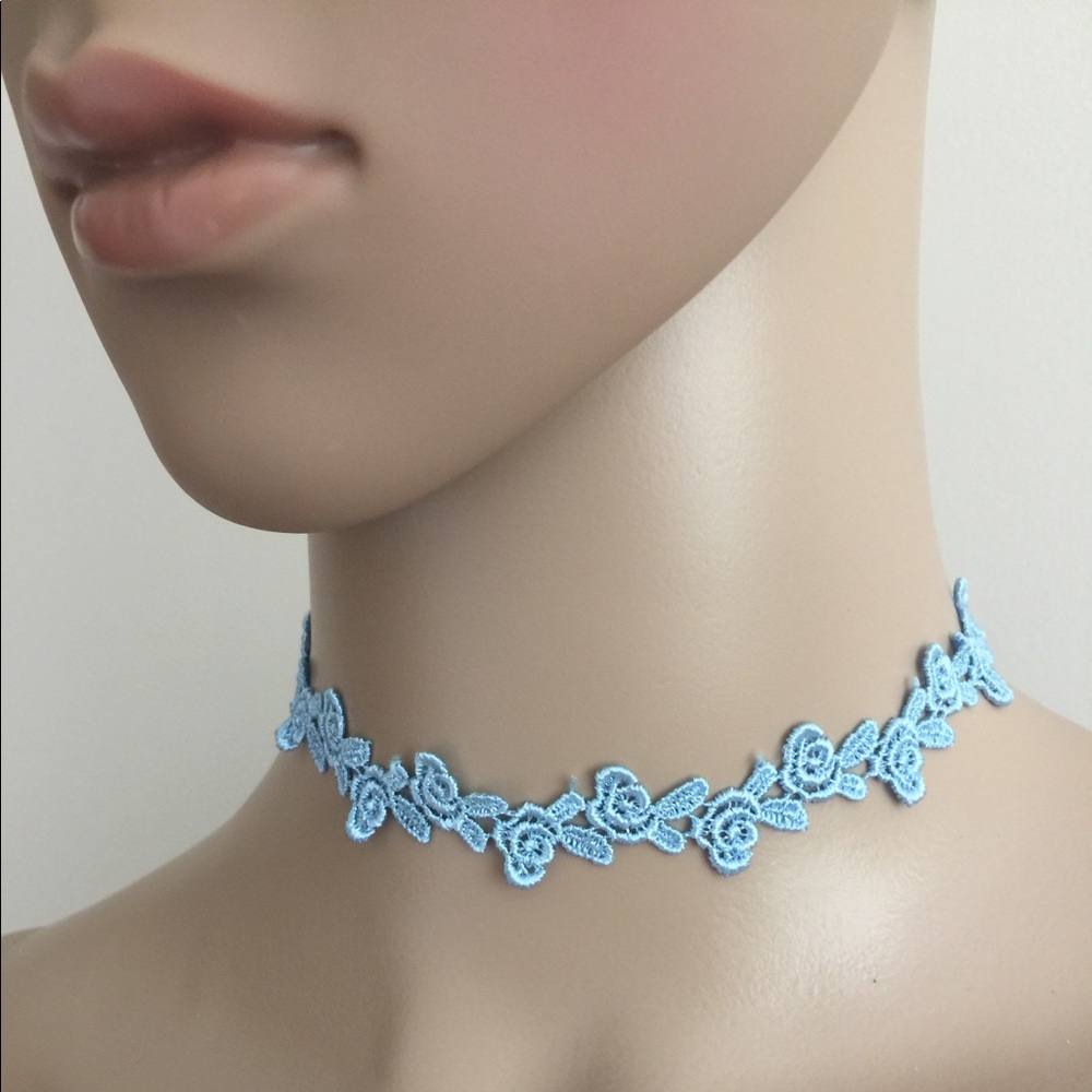 Blue lace tattoo bridal choker necklace